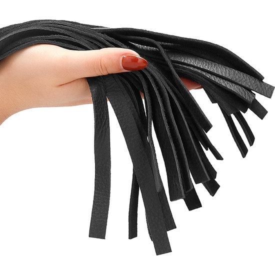 LEATHER FLOGGER WITH SHINY POINTED HANDLE - BLACK