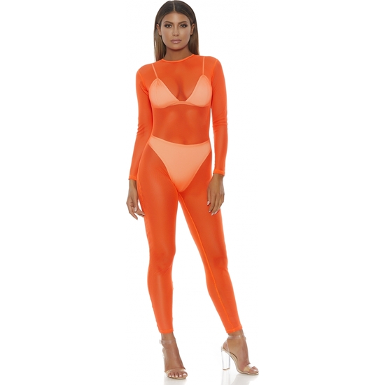 Micro Net Mock Net Mesh Bodysuit - Orange