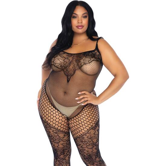 BODYSTOCKING IN A COMBINATION OF NETWORK AND JACQUARD.