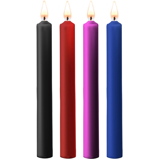TEASING WAX LONG CANDLES- PARAFFIN- 4-PACK - ASSORTED COLORS