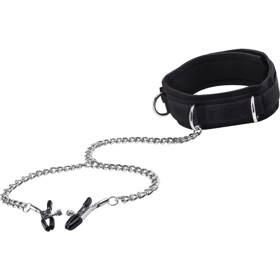 OUCH COLLAR WITH NIPPLE CLAMPS BLACK
