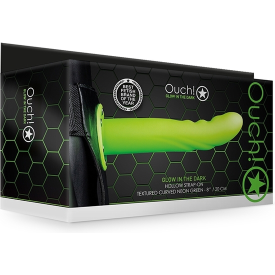 TEXTURED CURVED OUCH-STRAP-ON - 8/20 CM - GLOW IN THE DARK