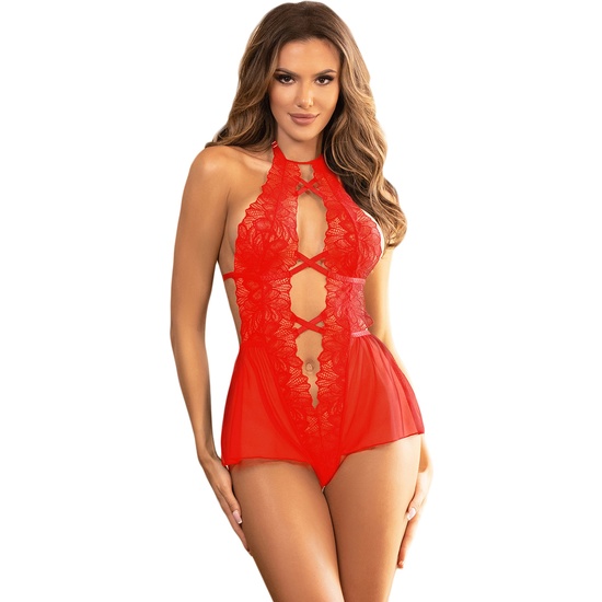 One Piece Bodysuit With Red Lace
