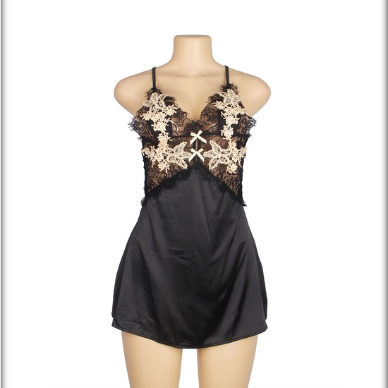 BABYDOLL WITH CROSS STRAPS FLORAL DECORATION