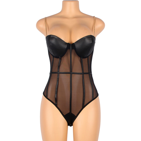 ONE PIECE BODYSUIT WITH TRANSPARENT RINGS AND METAL STRAP