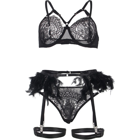 LINGERIE SET WITH BLACK FEATHER LACE