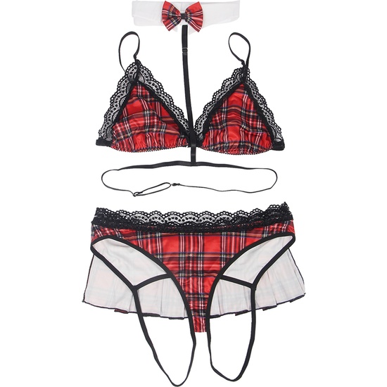 SEXY RED PLAID BRA SET COLLEGE STYLE COSPLAY COSTUME