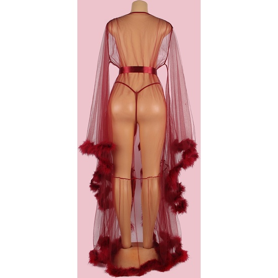 FEATHER LINGERIE WITH LONG SLEEVES RED