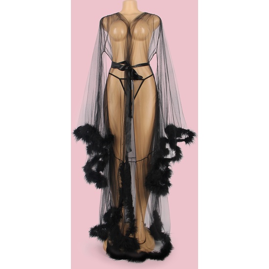 FEATHER LINGERIE WITH LONG SLEEVES BLACK