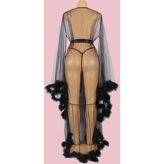 FEATHER LINGERIE WITH LONG SLEEVES BLACK