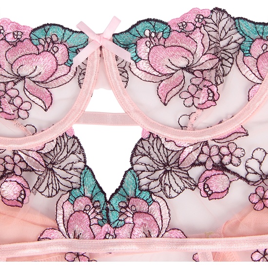 4XL-5XL SEXY COLORFUL FLORAL OPEN CROTCH PINK LINGERIE