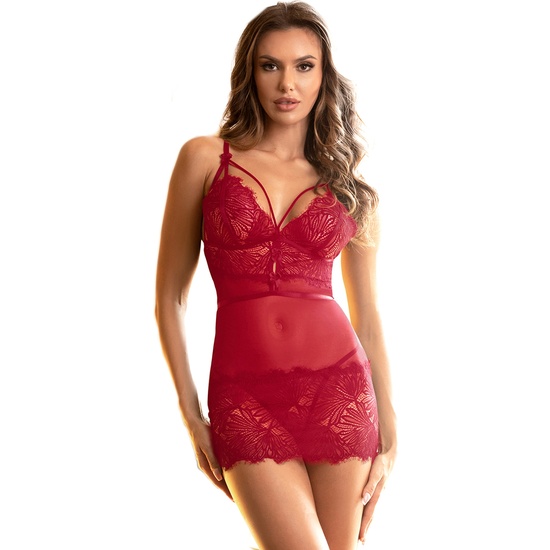 4xl-5xl Fitted Lace Babyshirt With Adjustable Straps In Wine Red