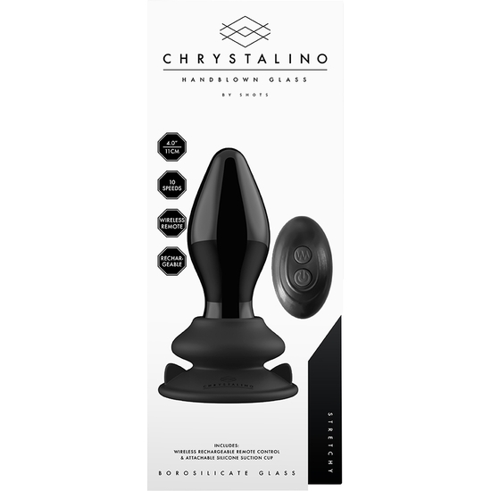 STRETCHY - GLASS VIBRATOR - WITH SUCTION CUP AND REMOTE - RECHARGEABLE - 10 SPEEDS - BLACK