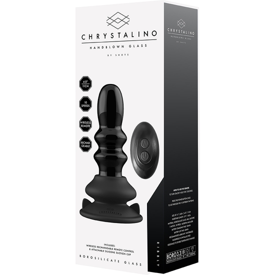 RIBBLY - GLASS VIBRATOR - WITH SUCTION CUP AND REMOTE - RECHARGEABLE - 10 SPEEDS - BLACK