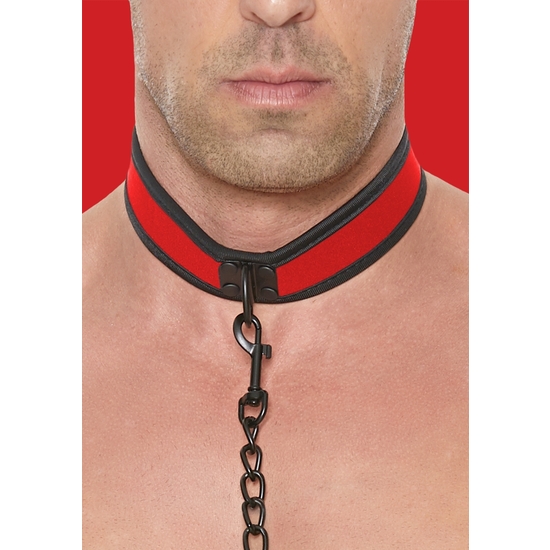 Ouch Puppy Play - Neoprene Necklace With Chain - Red