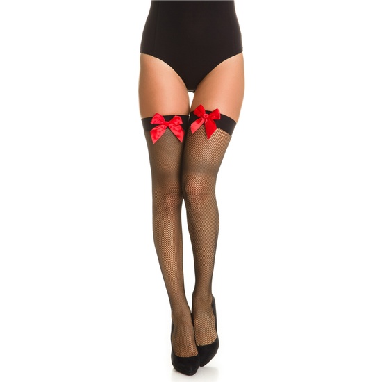 Black Stockings With Bow And Lace Garter