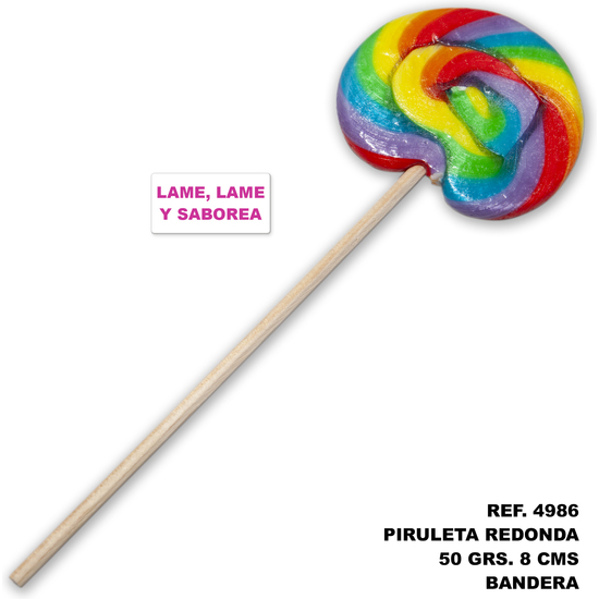 ROUND LOLLIPOP 50 GR. AND 8 CMWITH THE LGBT FLAG (LAME, LICK AND TASTE)