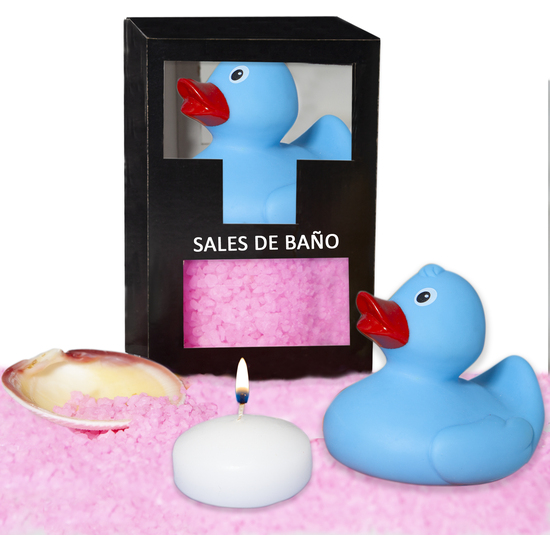 PINK BATH SALTS SET 150 GR. WITH BATH DUCK, AROMATIC CANDLE AND SHELL