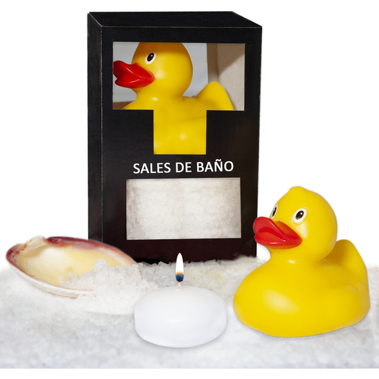 COCONUT BATH SALTS SET 150 GR. WITH BATH DUCK, AROMATIC CANDLE AND SHELL