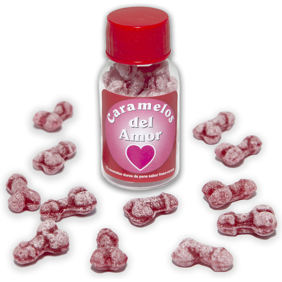 Jar Of 12 Pito Del Love Candy With Strawberry-cherry Flavor