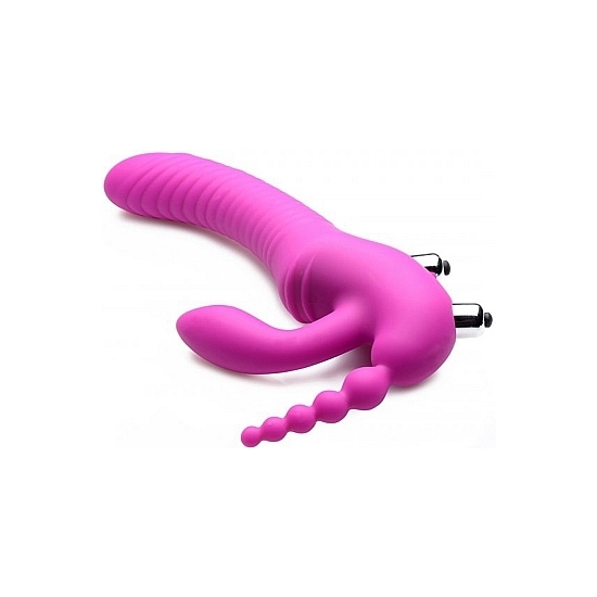 REGAL RIDER TRIPLE G-HARNESS WITH VIBRATING SILICONE DILDO - PURPLE XR BRANDS