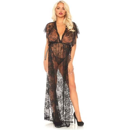 BLACK LACE CAFTAN WITH MATCHING THONG