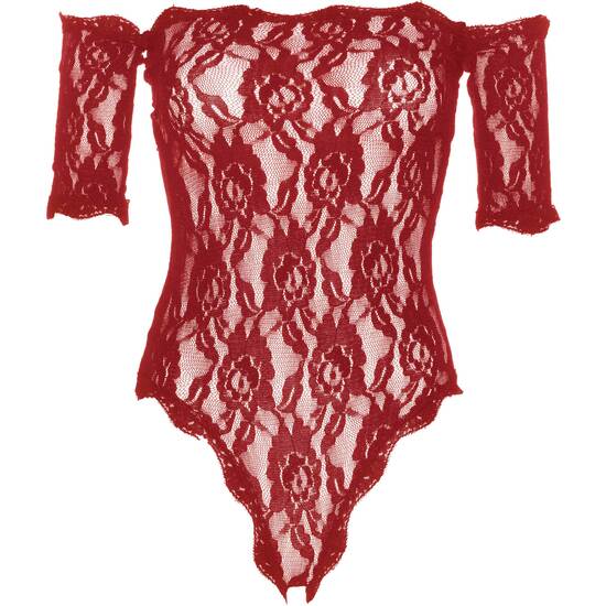 FLORAL LACE TEDDY BODYSUIT - RED