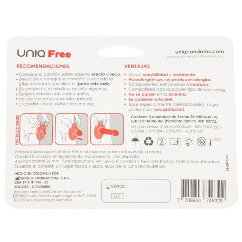 Uniq - Free Latex Free Condoms With Protective Ring 3 Units UNIQ - FREE LATEX FREE CONDOMS WITH PROTECTIVE RING 3 UNITS
