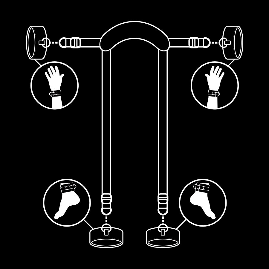 FETISH SUBMISSIVE - MASTER POSITION WITH 4 NOPRENE-LINED HANDCUFFS