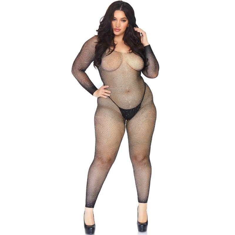 LEG AVENUE - CRYSTALIZED NET BODY STOCKING 1X-2X LEG AVENUE BODYSTOCKINGS