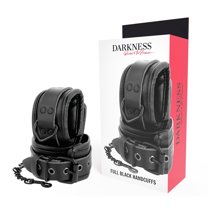 DARKNESS - ADJUSTABLE BLACK LEATHER HANDS HANDCUFFS DARKNESS BONDAGE