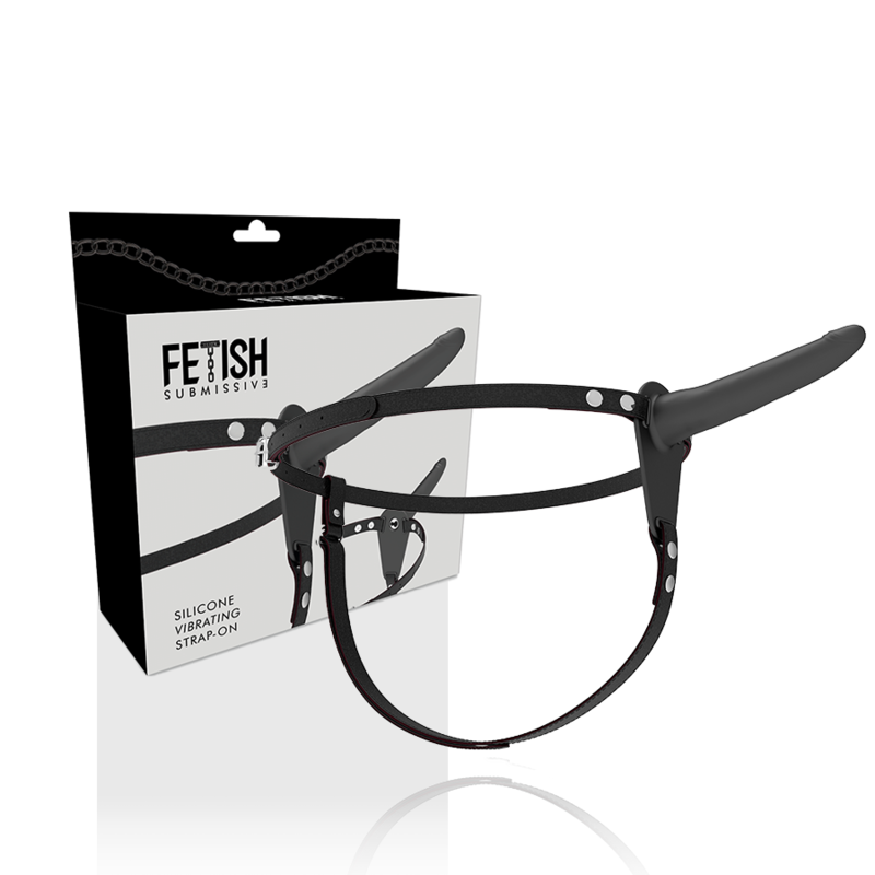 Fetish Submissive Harness - Black Silicone Vibrator 15 Cm FETISH SUBMISSIVE HARNESS - BLACK SILICONE VIBRATOR 15 CM