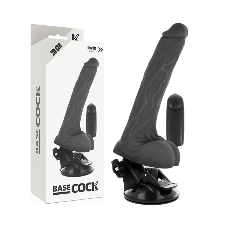 BASECOCK - REALISTIC BLACK REMOTE CONTROL VIBRATOR WITH TESTICLES 20 CM -O- 4 CM BASECOCK