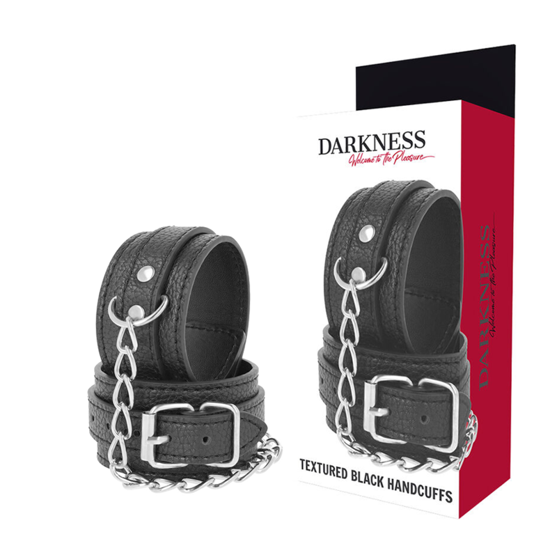 DARKNESS - BLACK TEXTURED LEATHER HANDCUFFS DARKNESS BONDAGE