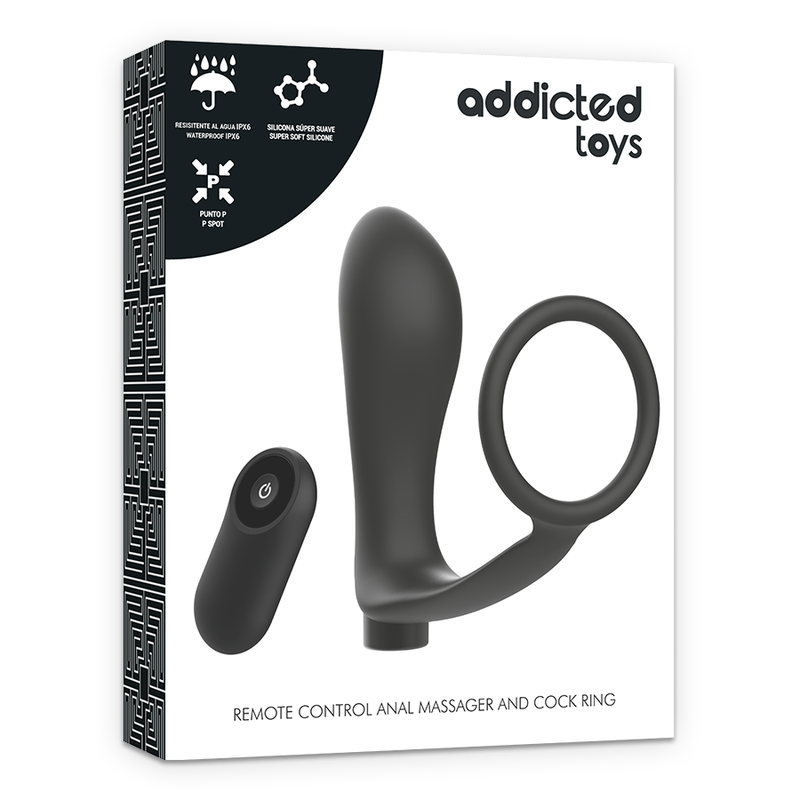 Addicted Toys - Penis Ring With Remote Control Anal Plug Black Rechargeable ADDICTED TOYS - PENIS RING WITH REMOTE CONTROL ANAL PLUG BLACK RECHARGEABLE