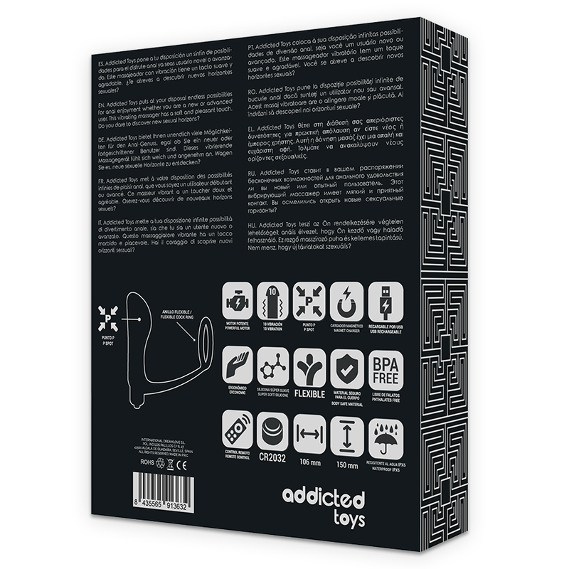 Addicted Toys - Penis Ring With Remote Control Anal Plug Black Rechargeable ADDICTED TOYS - PENIS RING WITH REMOTE CONTROL ANAL PLUG BLACK RECHARGEABLE