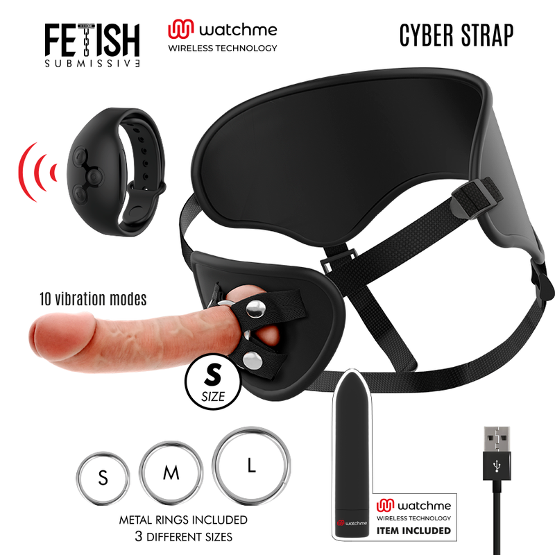 Buy Fetish Submissive Cyber Strap - Harness With Dildo And Bullet Remote Control Watchme S Technology