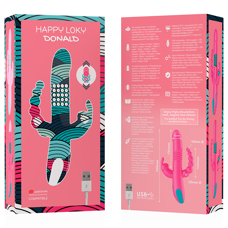 Happy Loky - Donald Triple Stimulation: Anal, G-spot & Clitoral Watchme Wireless Technology Compatible HAPPY LOKY - DONALD TRIPLE STIMULATION: ANAL, G-SPOT & CLITORAL WATCHME WIRELESS TECHNOLOGY COMPATIBLE