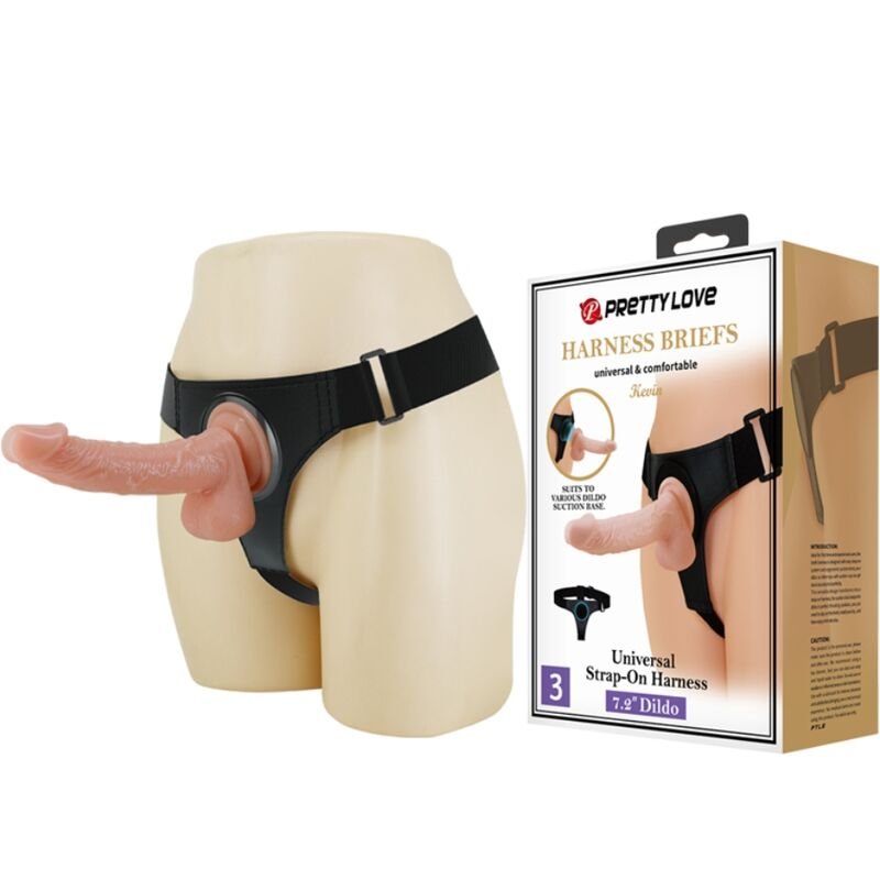 PRETTY LOVE - HARNESS BRIEFS UNIVERSAL HARNESS WITH DILDO KEVIN 19 CM NATURAL PRETTY LOVE