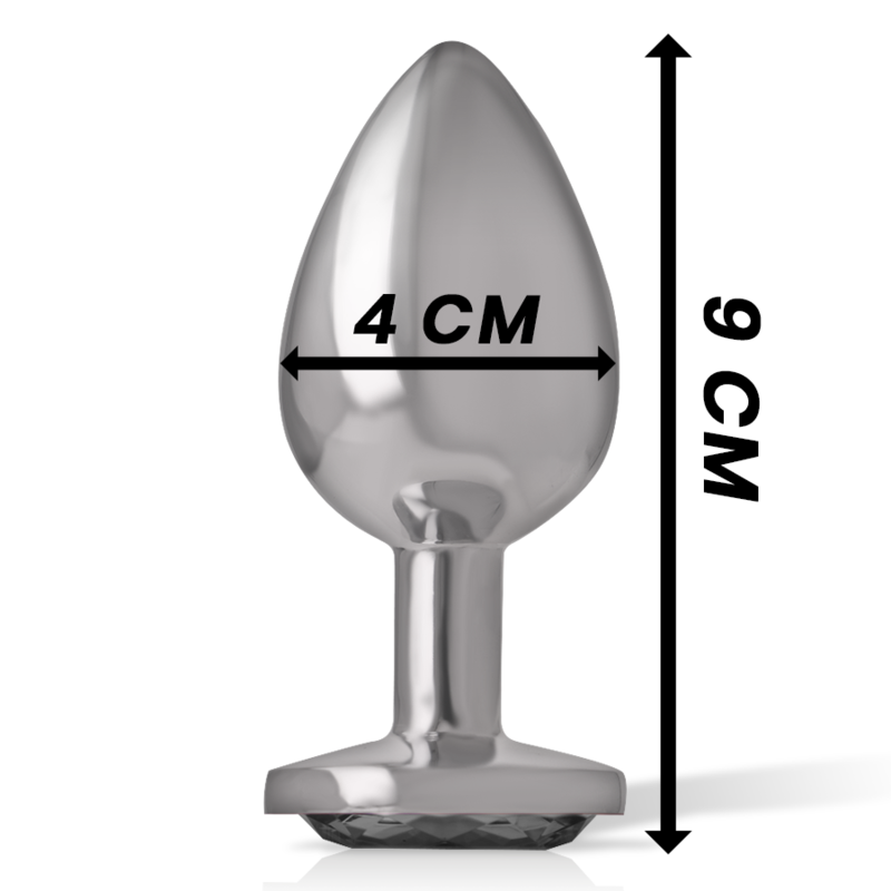 Intense - Aluminum Metal Anal Plug With Black Glass Size L INTENSE - ALUMINUM METAL ANAL PLUG WITH BLACK GLASS SIZE L