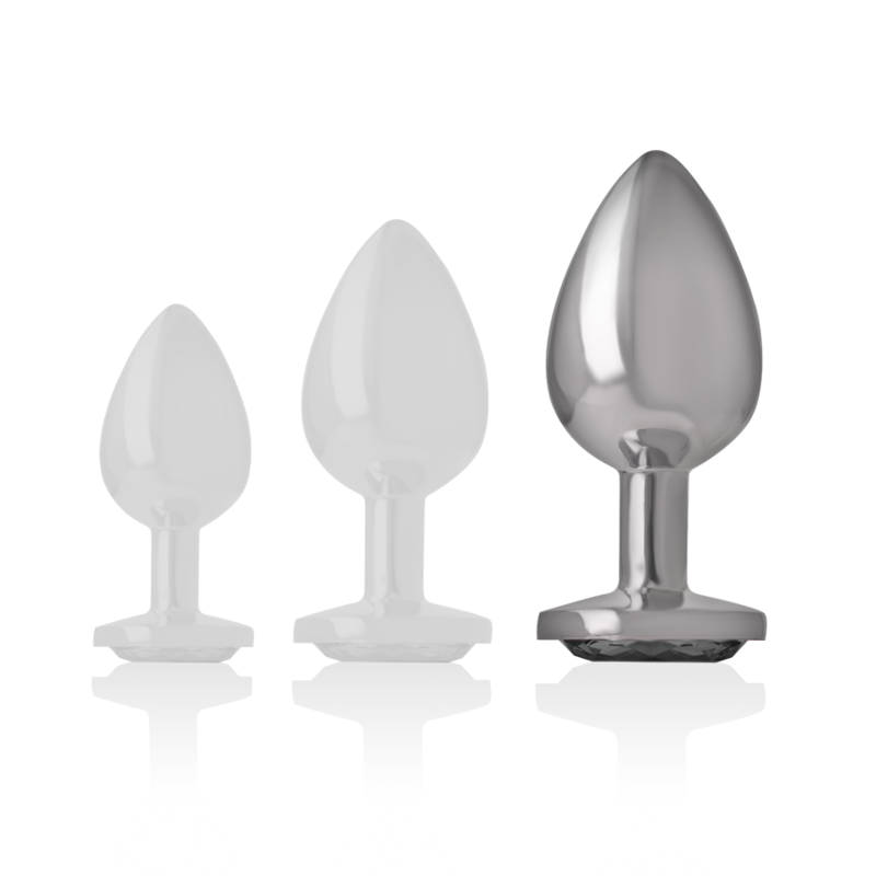 Intense - Aluminum Metal Anal Plug With Black Glass Size L INTENSE - ALUMINUM METAL ANAL PLUG WITH BLACK GLASS SIZE L