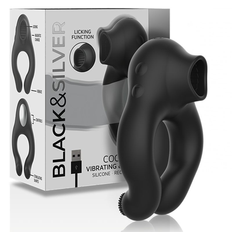 BLACK&SILVER - SILICONE VIBRATOR RING 3 MOTORS RECHARGEABLE BLACK BLACK&SILVER