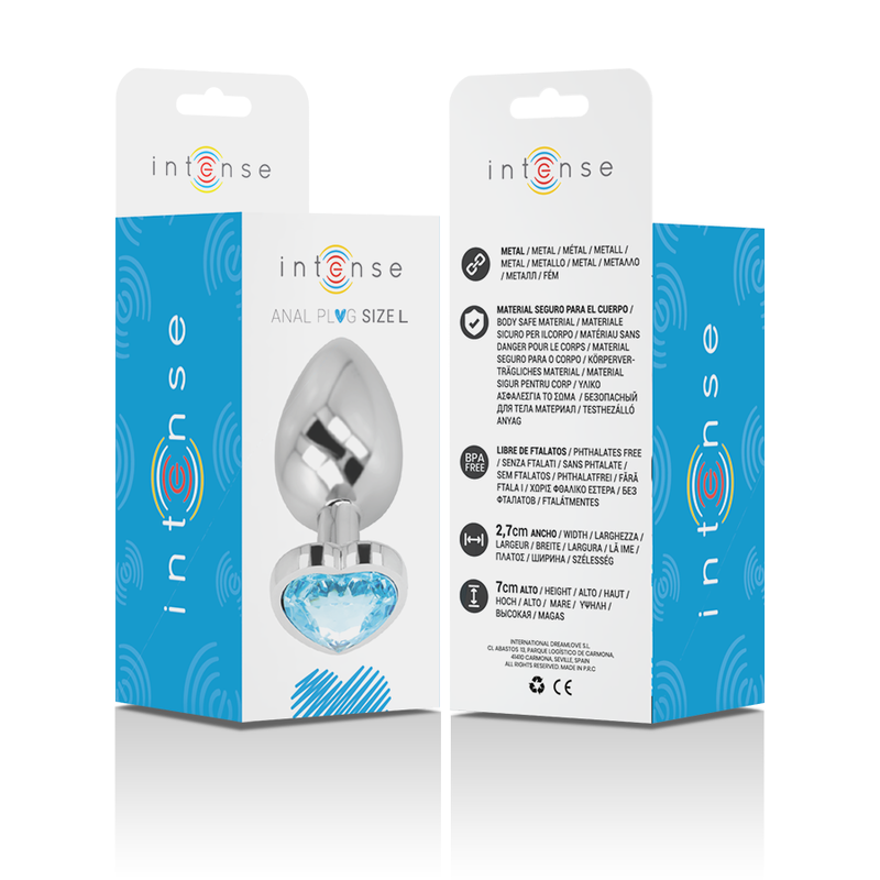 Intense - Aluminum Metal Anal Plug Blue Heart Size L INTENSE - ALUMINUM METAL ANAL PLUG BLUE HEART SIZE L