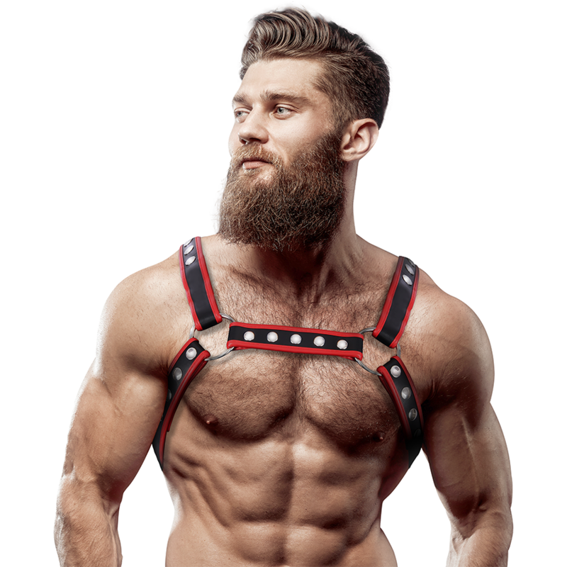 Buy Fetish Submissive Attitude - Mens Eco-leather Chest Bulldog Harness Black/red FETISH SUBMISSIVE ATTITUDE - MENS ECO-LEATHER CHEST BULLDOG HARNESS BLACK/RED FETISH SUBMISSIVE ATTITUDE