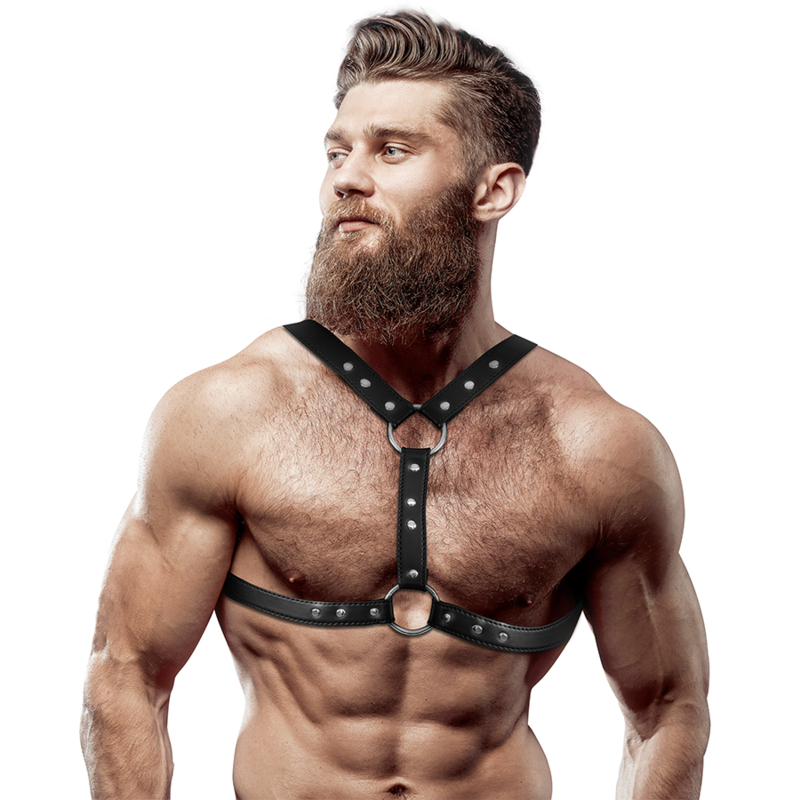 FETISH SUBMISSIVE ATTITUDE - ECO-LEATHER CHEST HARNESS WITH DOUBLE SUPPORT AND STUDS FOR MEN FETISH SUBMISSIVE ATTITUDE