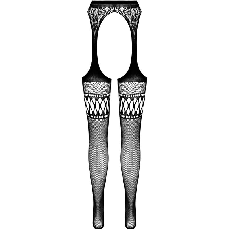 PASSION - S026 BLACK TIGHTS WITH GARTER ONE SIZE