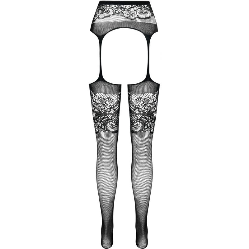 PASSION - S029 BLACK TIGHTS WITH GARTER ONE SIZE