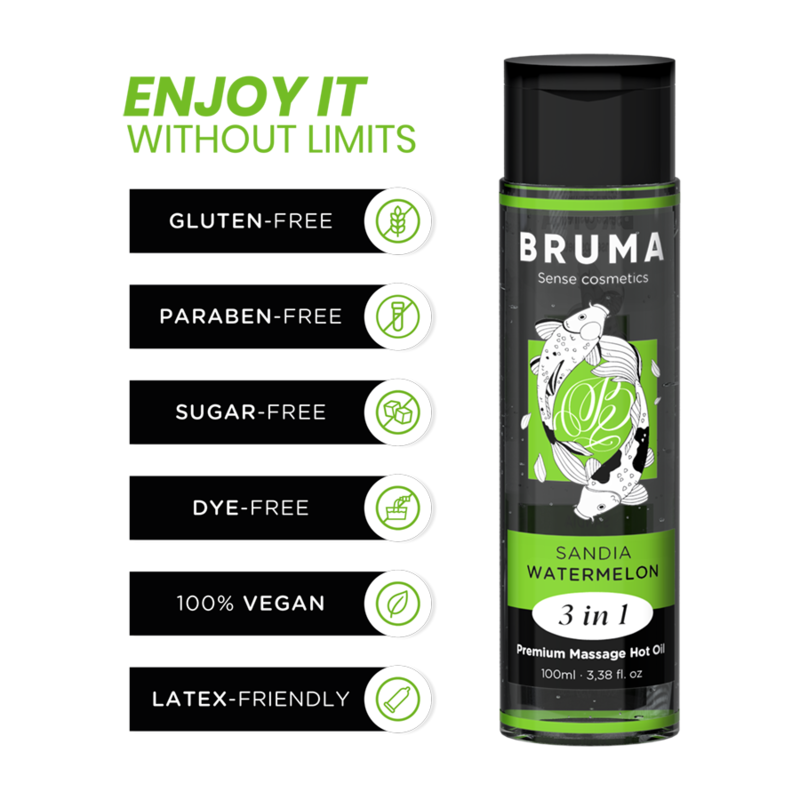 Bruma - Premium Massage Hot Oil Watermelon 3 In 1 - 100 Ml BRUMA - PREMIUM MASSAGE HOT OIL WATERMELON 3 IN 1 - 100 ML