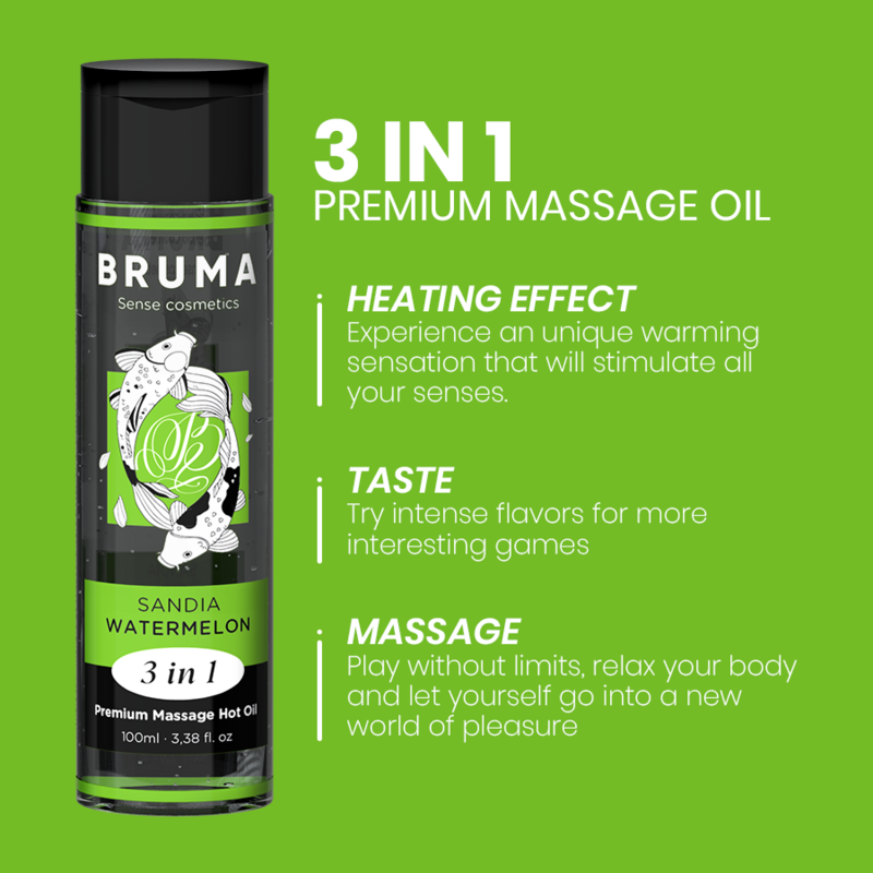 Bruma - Premium Massage Hot Oil Watermelon 3 In 1 - 100 Ml BRUMA - PREMIUM MASSAGE HOT OIL WATERMELON 3 IN 1 - 100 ML