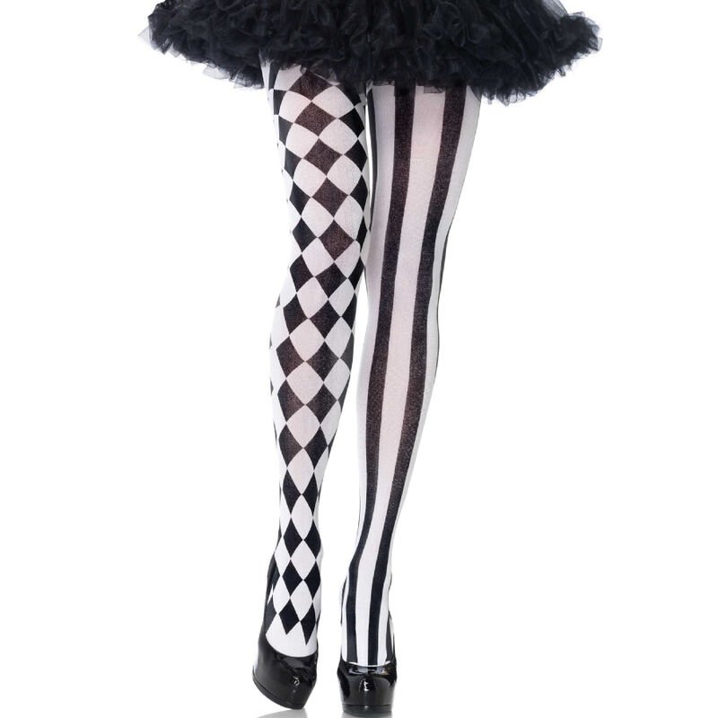 LEG AVENUE - BLACK/WHITE HARLEQUIN TIGHTS LEG AVENUE HOSIERY